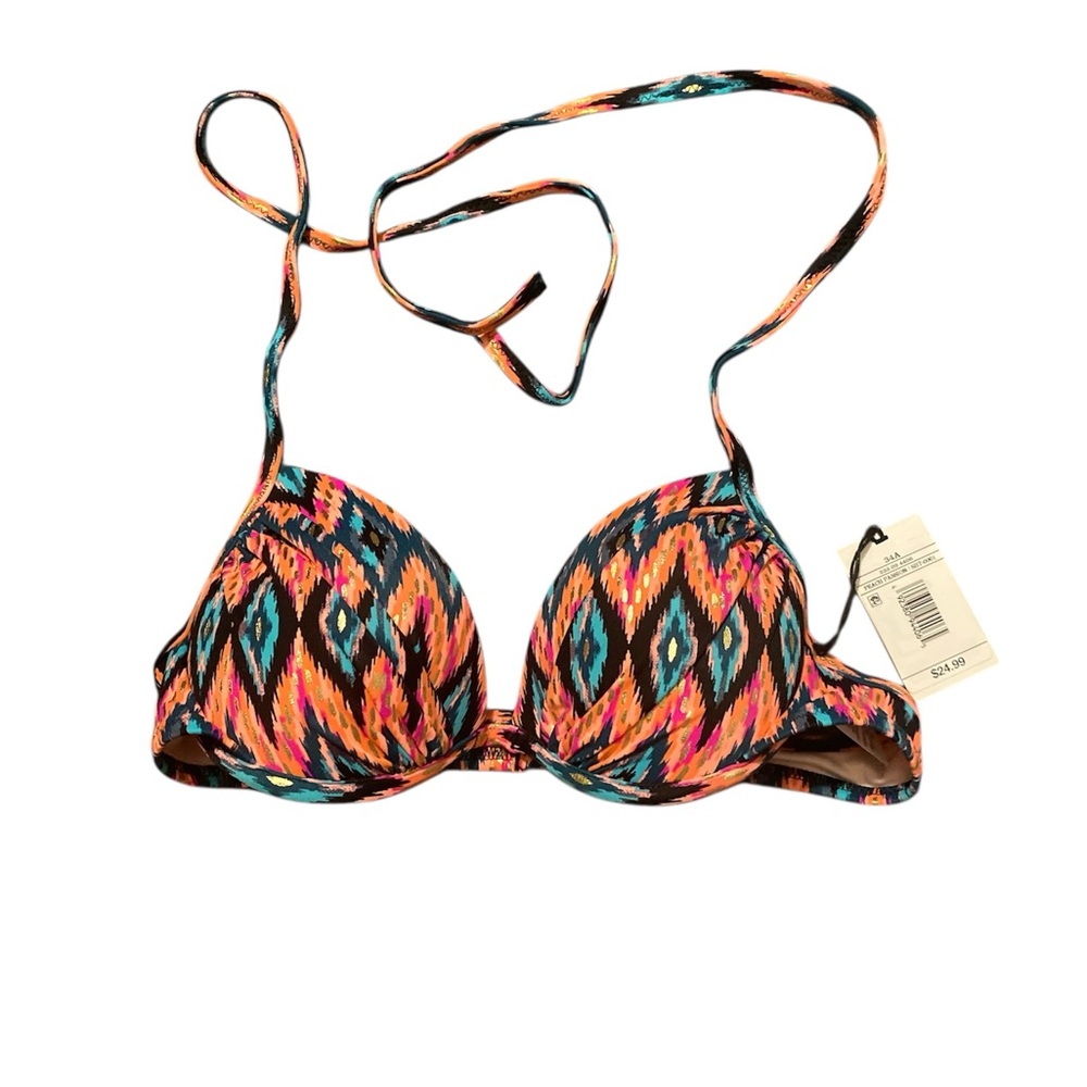 Shade & Shore Orange and Blue Junior’s Bikini Top with Adjustable Straps